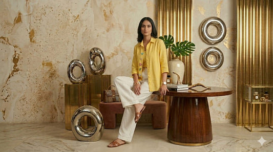 yellow linen shirt with inner crop top