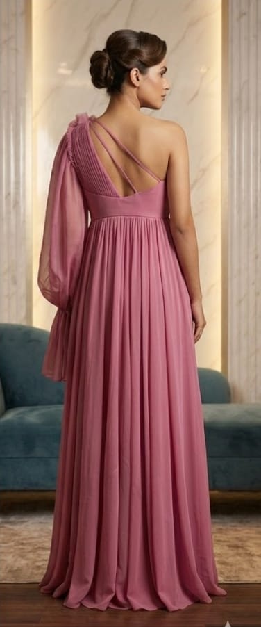 Blush pink one shoulder gown