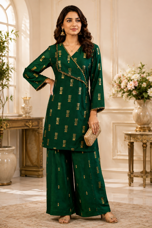 Bottle Green Masaba Print Indo Western Co-ord Set