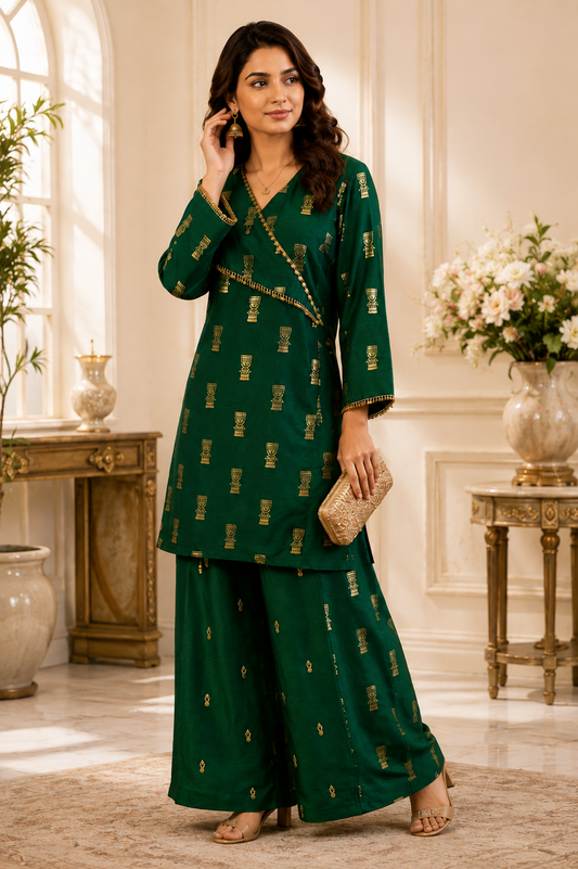 Bottle Green Masaba Print Indo Western Co-ord Set
