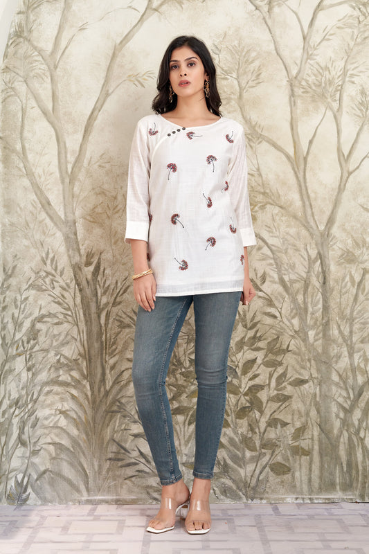 Embroidered White Viscose Top