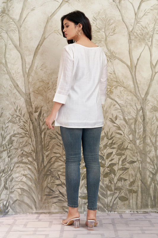 Embroidered White Viscose Top