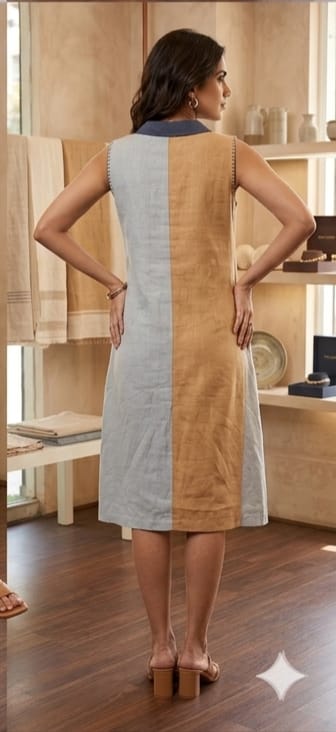 Powder blue & beige midi dress