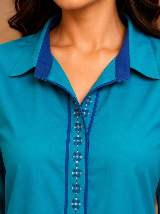 Elegant blue embroidered poly viscose co-ord set