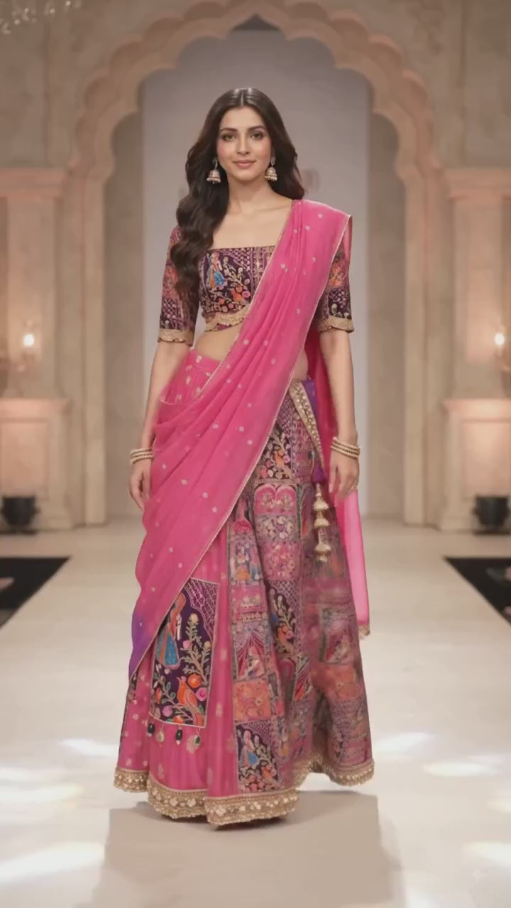 Pink and purple lehnga with shaded dupatta